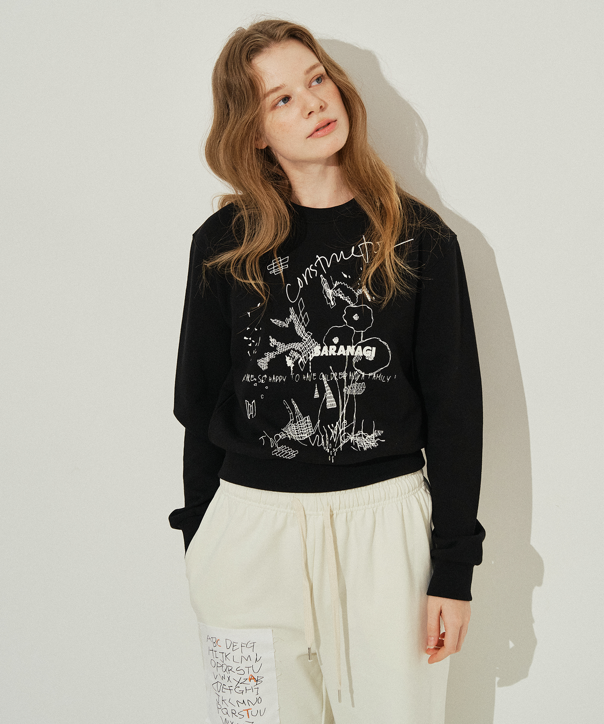 사라나기(SARANAGI) SE0581- crop sweatshirt (black)