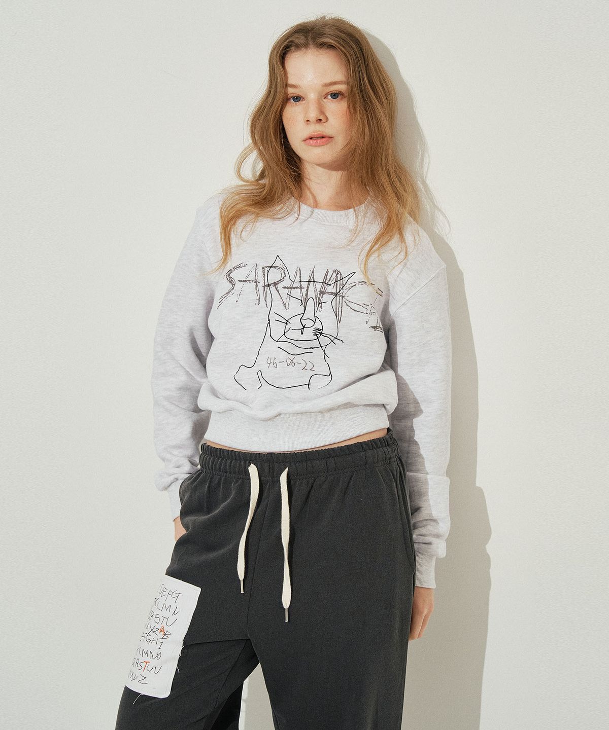 사라나기(SARANAGI) SE0582- crop sweatshirt (white melange)