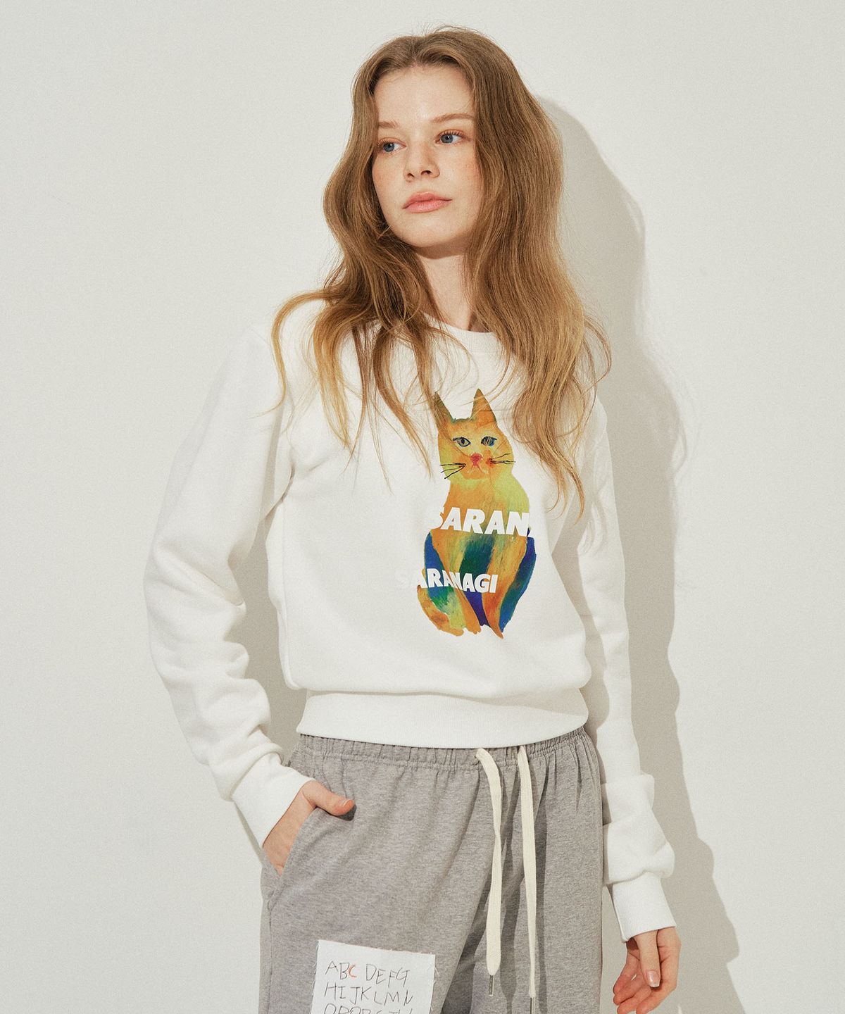 사라나기(SARANAGI) SE0585- crop sweatshirt (ivory)