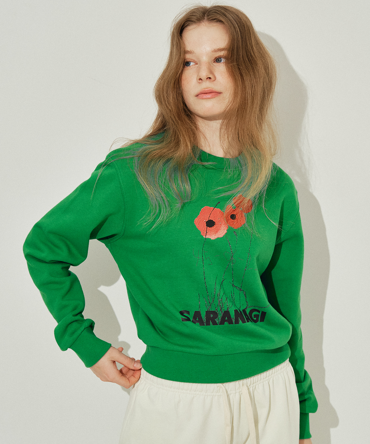 사라나기(SARANAGI) SE0586- crop sweatshirt (green)