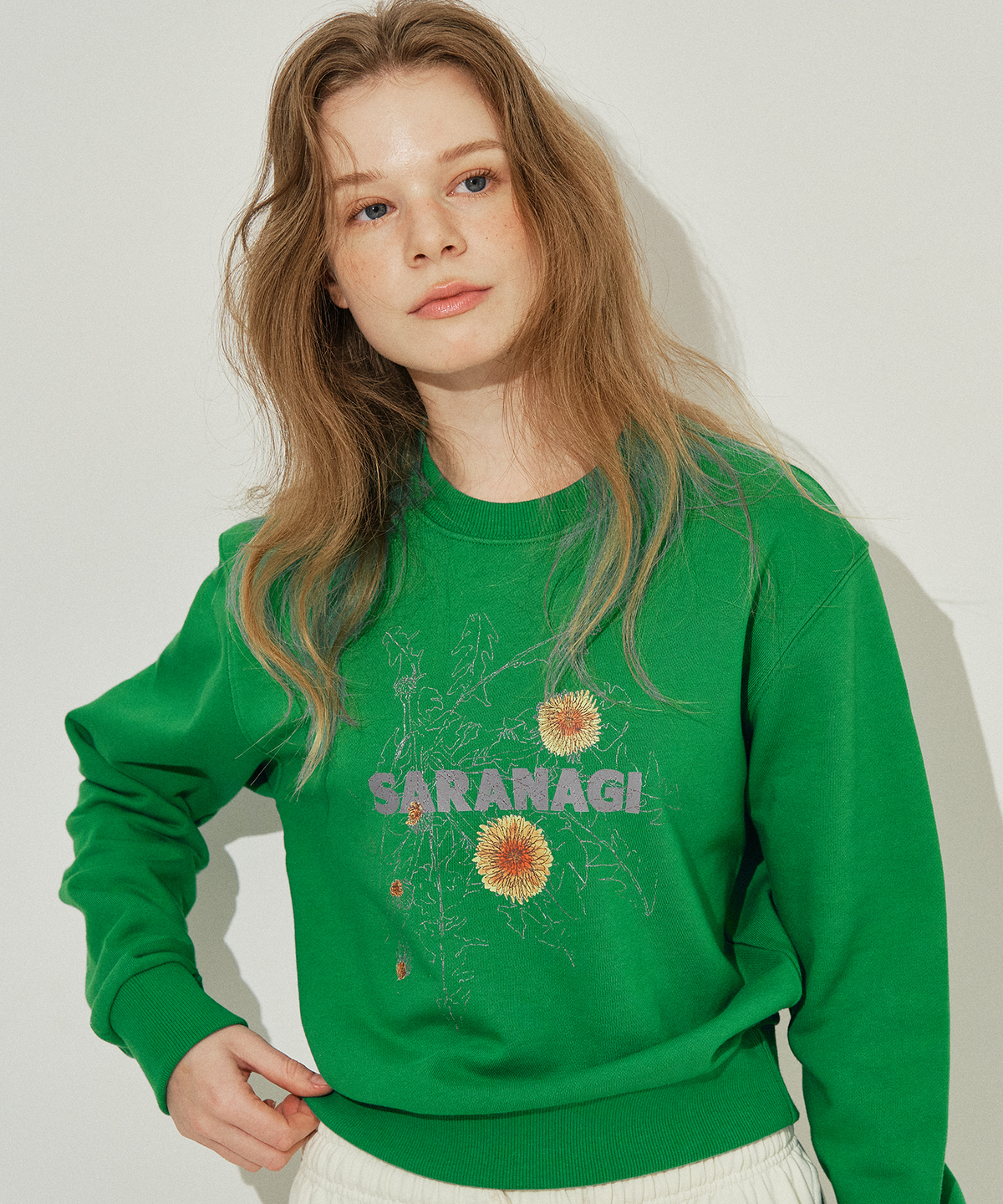 사라나기(SARANAGI) SE0587- crop sweatshirt (green)