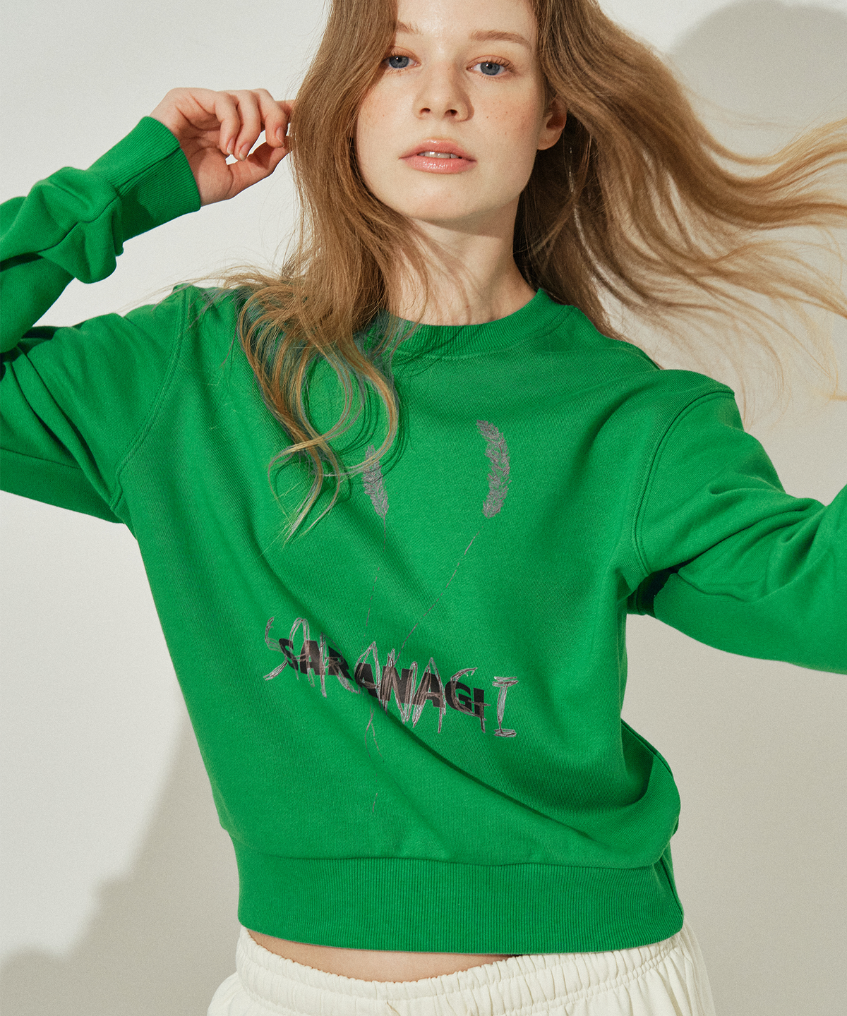 사라나기(SARANAGI) SE0588- crop sweatshirt (green)