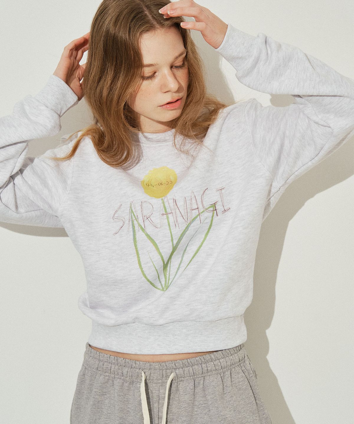 사라나기(SARANAGI) SE0589- crop sweatshirt (white melange )