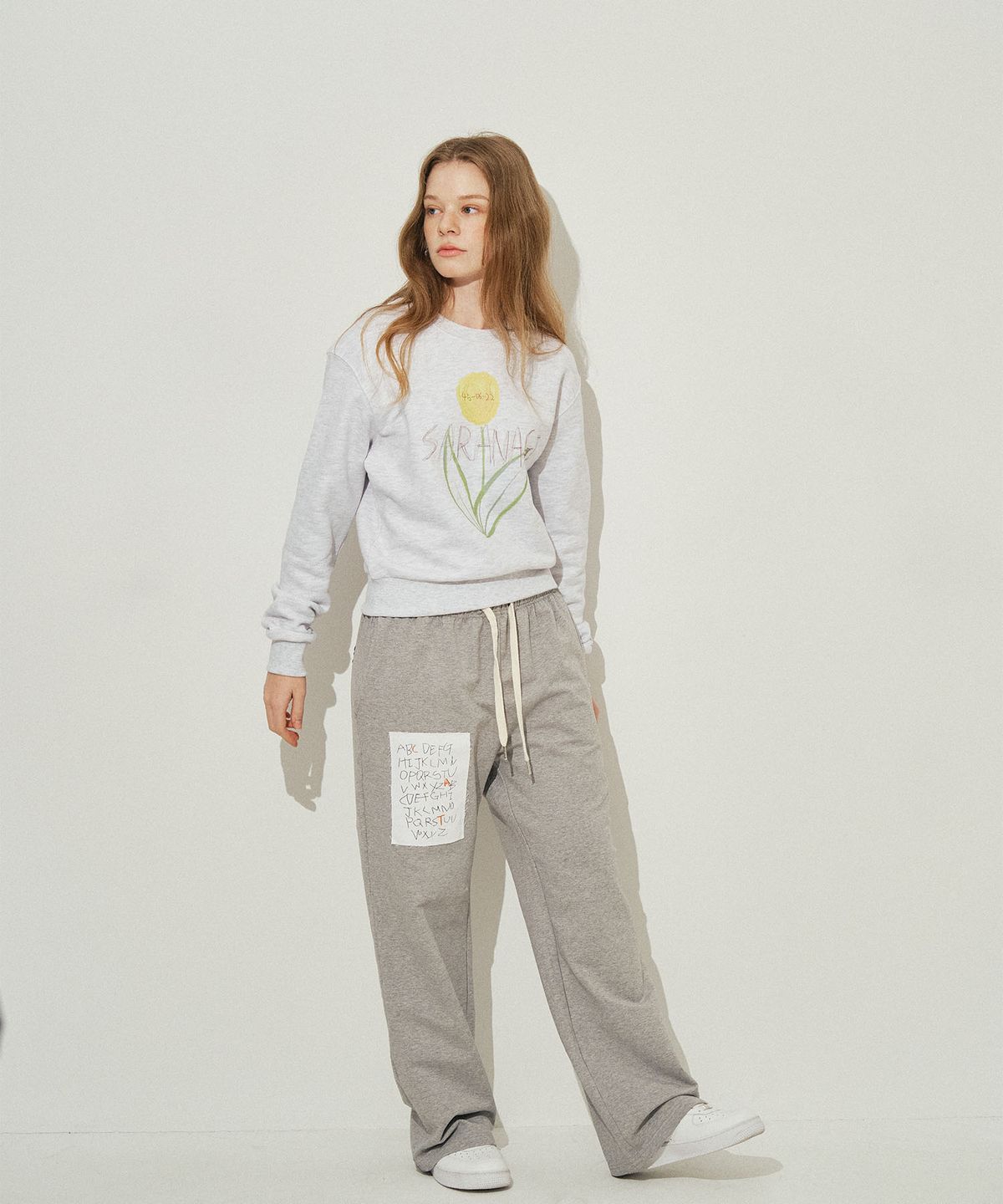 사라나기(SARANAGI) SE0589- crop sweatshirt (white melange )