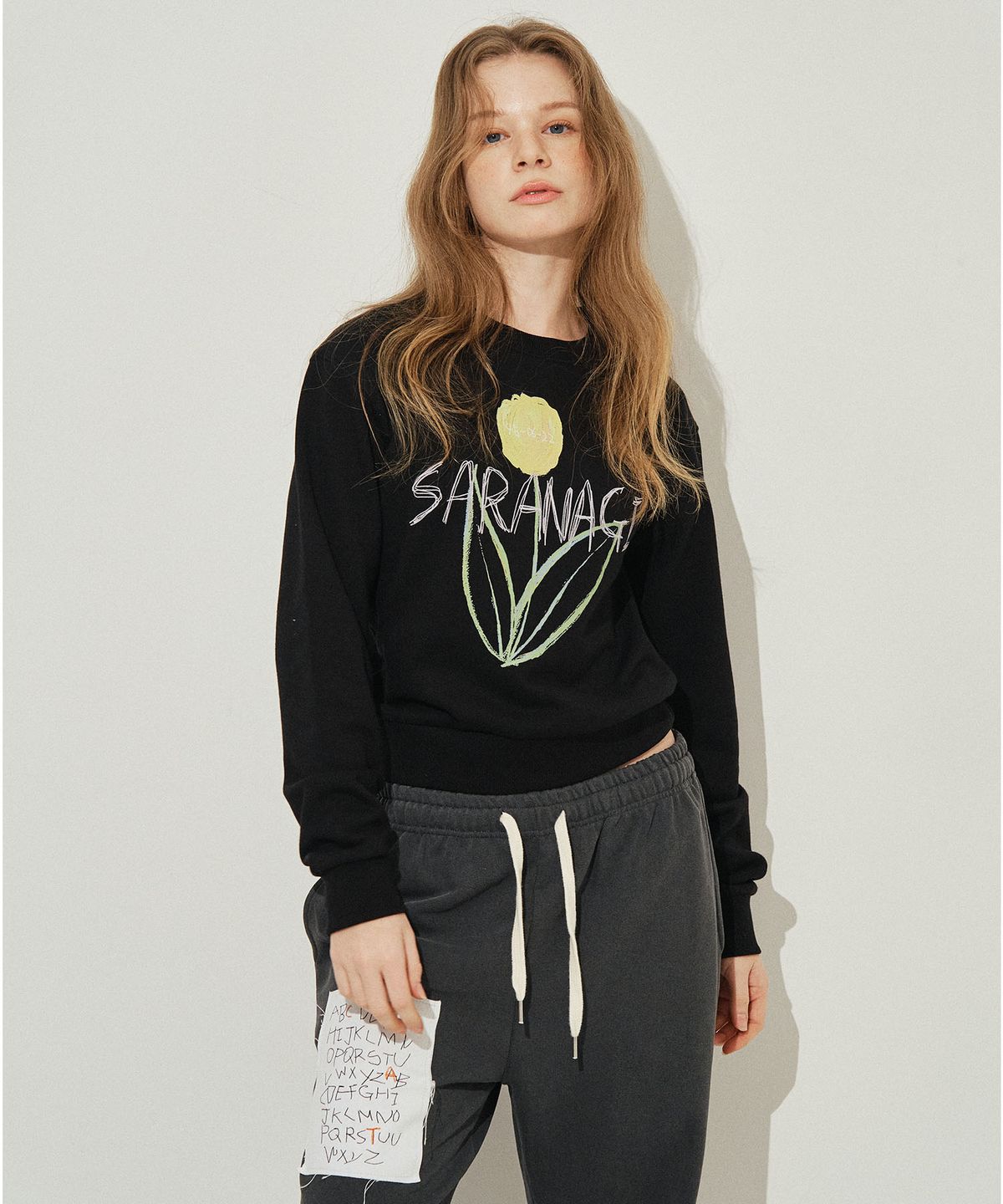 사라나기(SARANAGI) SE0589- crop sweatshirt (black)