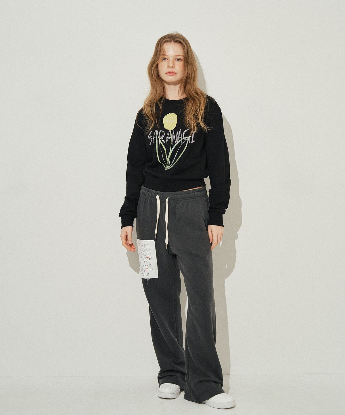 사라나기(SARANAGI) SE0589- crop sweatshirt (black)