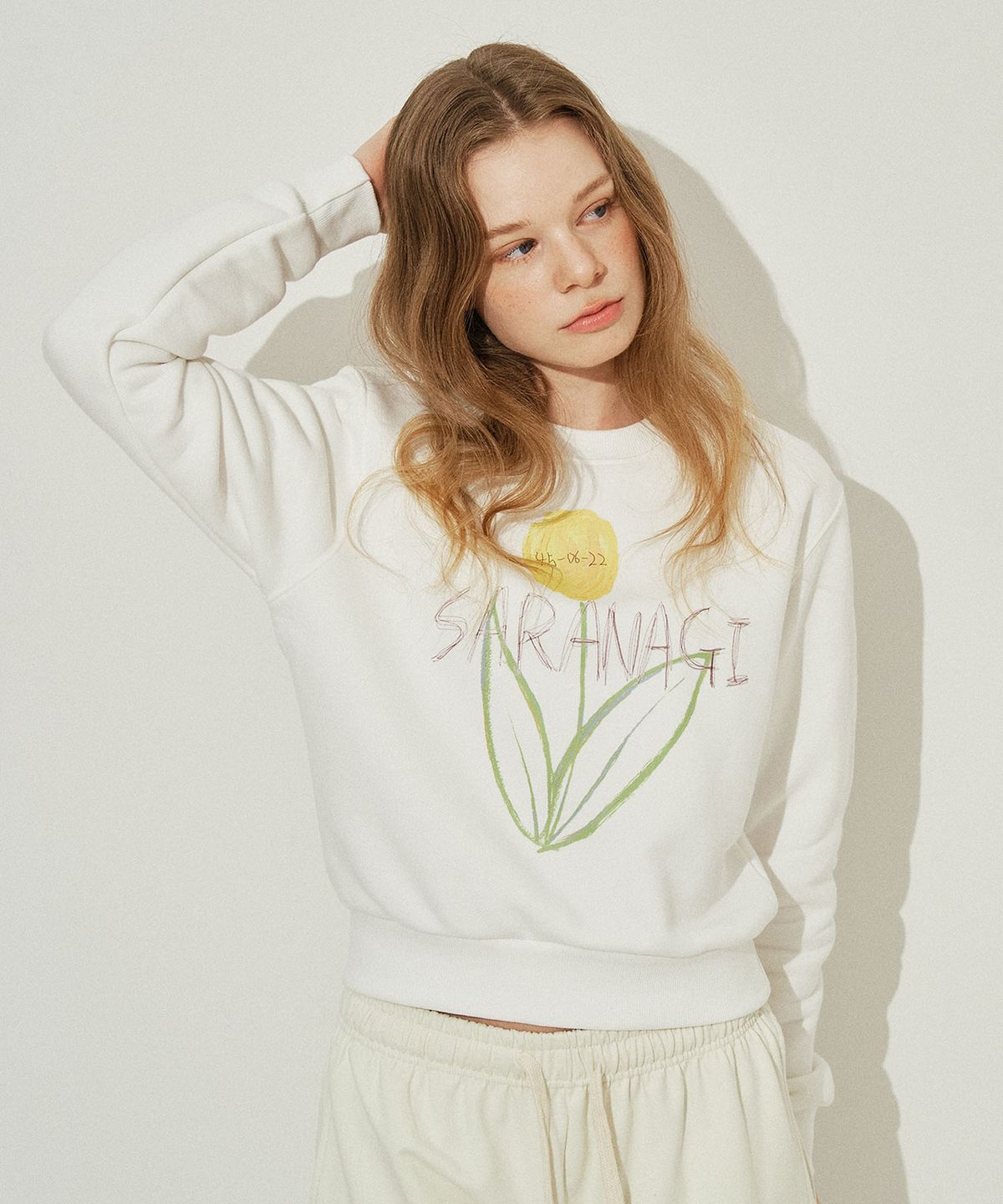사라나기(SARANAGI) SE0589- crop sweatshirt (ivory)