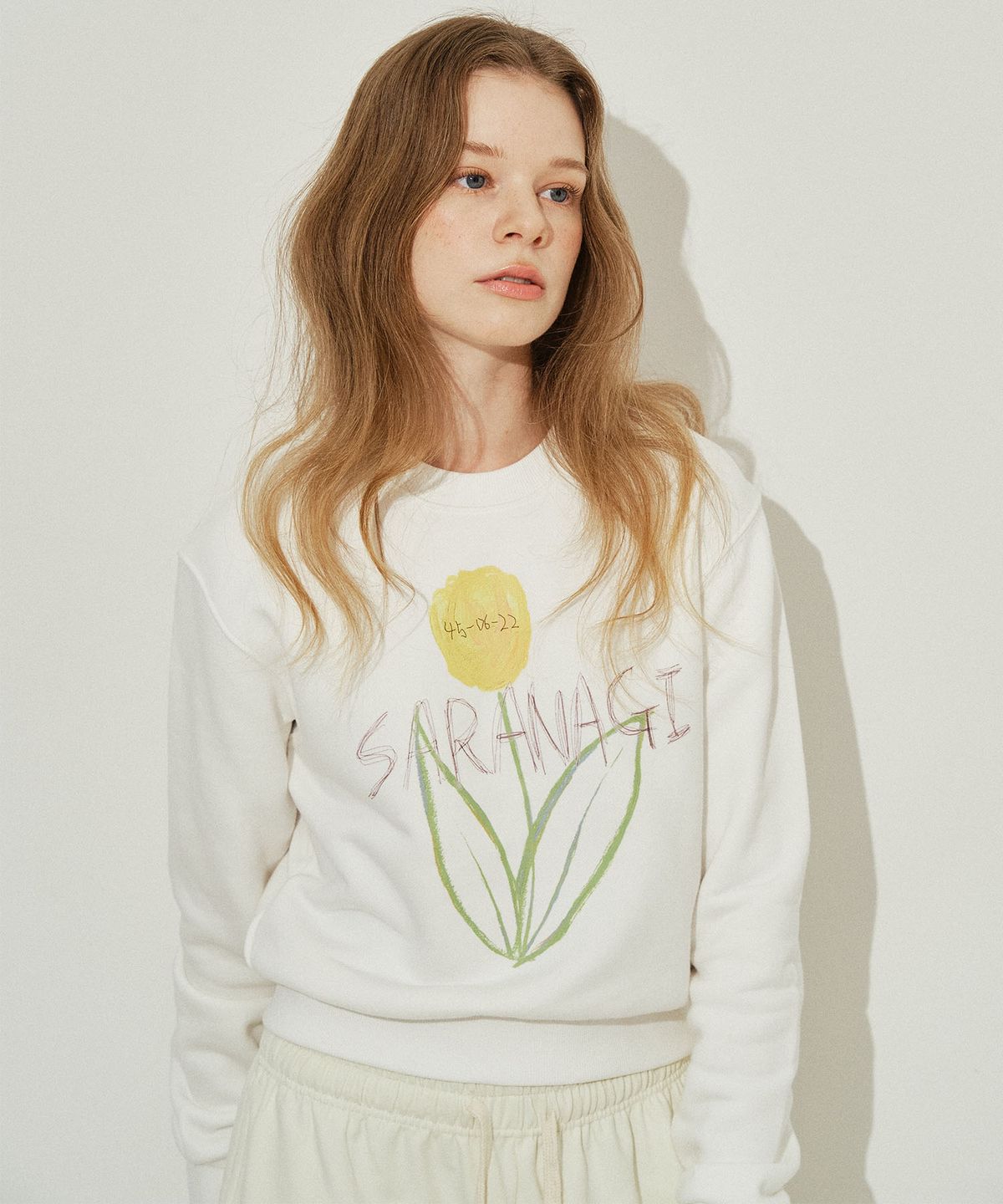 사라나기(SARANAGI) SE0589- crop sweatshirt (ivory)