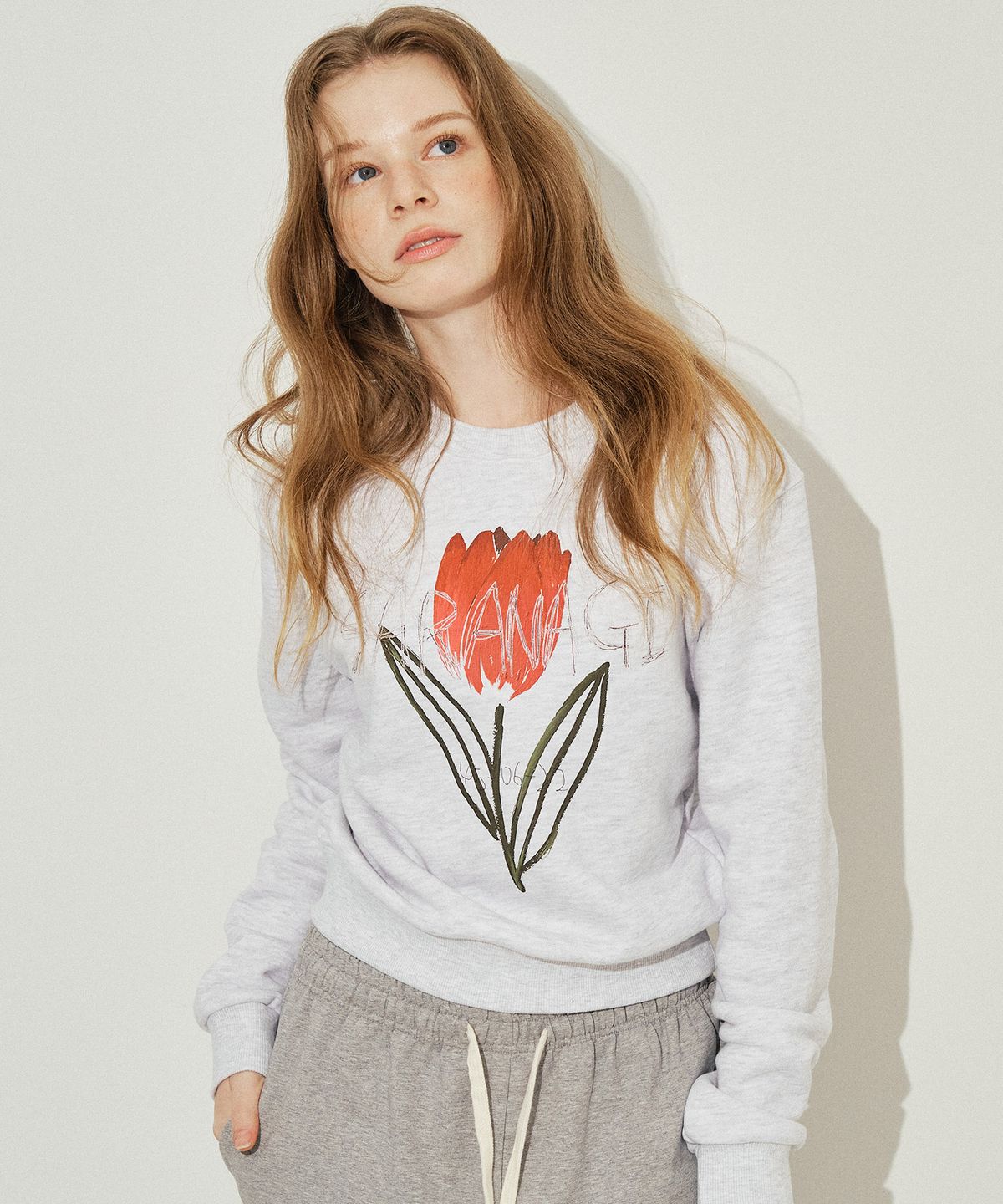 사라나기(SARANAGI) SE05810- crop sweatshirt (white melange )