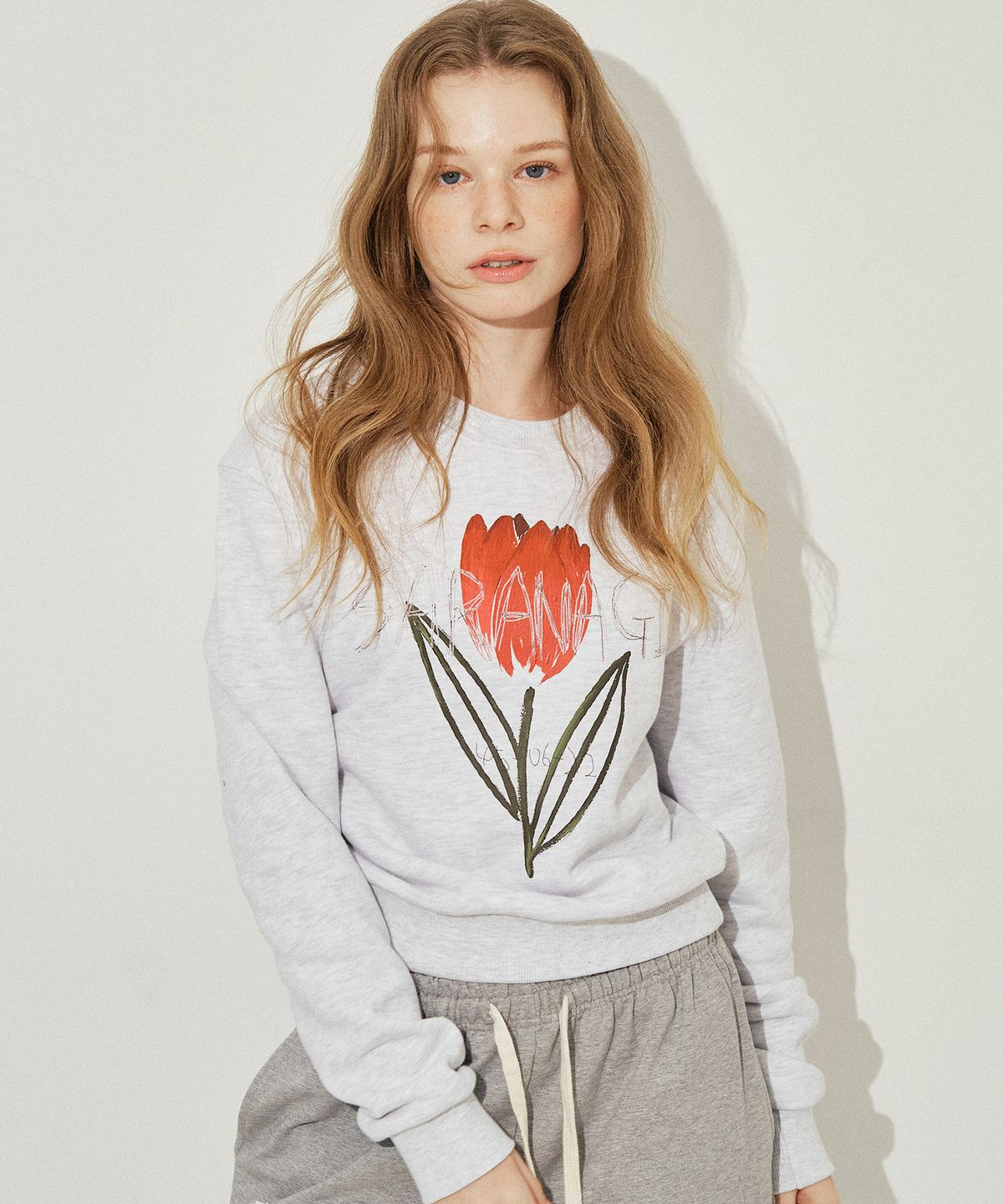 사라나기(SARANAGI) SE05810- crop sweatshirt (white melange )