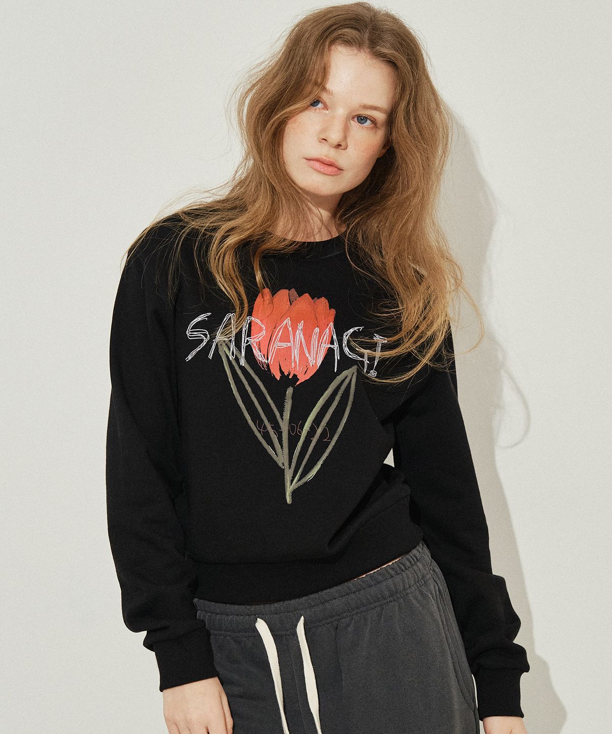 사라나기(SARANAGI) SE05810- crop sweatshirt (black)