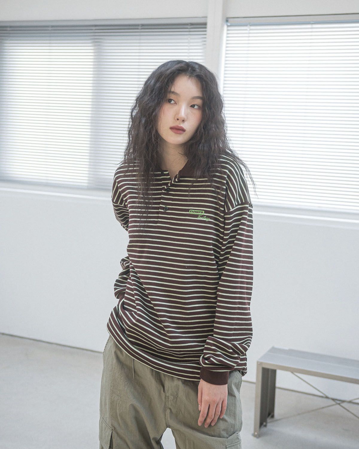 해비즘(HAVISM) FF STRIPE COLLAR L/S TEE(BROWN)