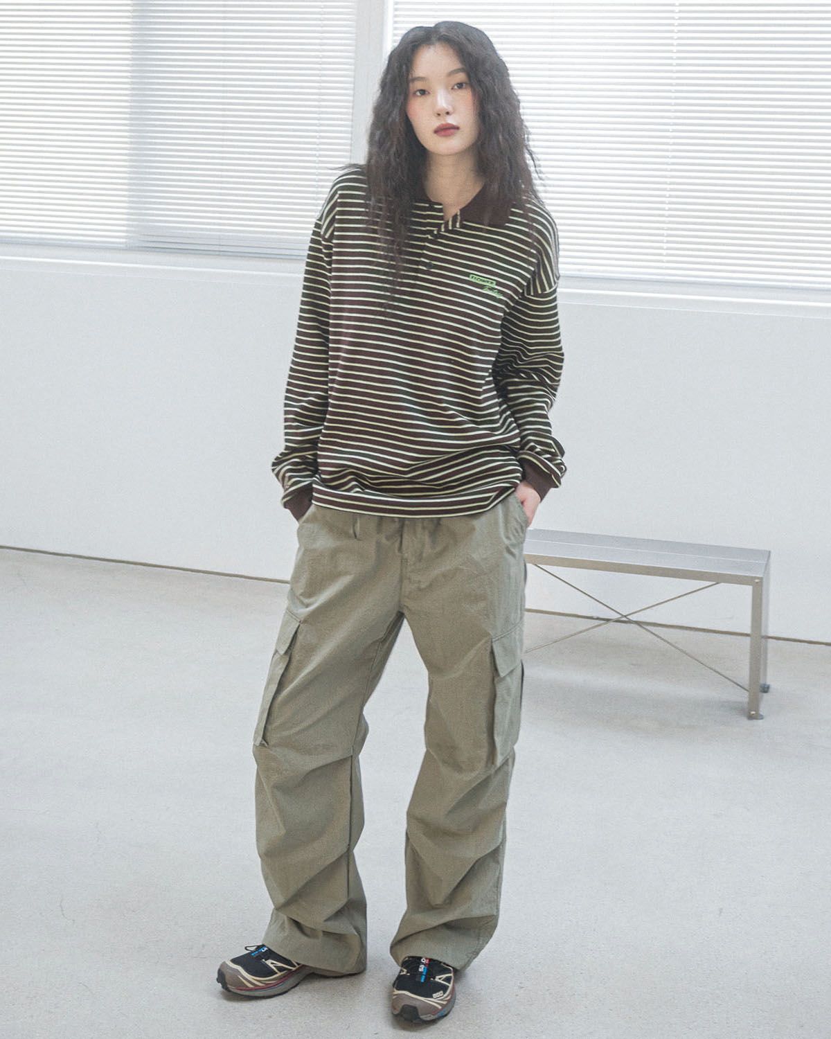 해비즘(HAVISM) FF STRIPE COLLAR L/S TEE(BROWN)