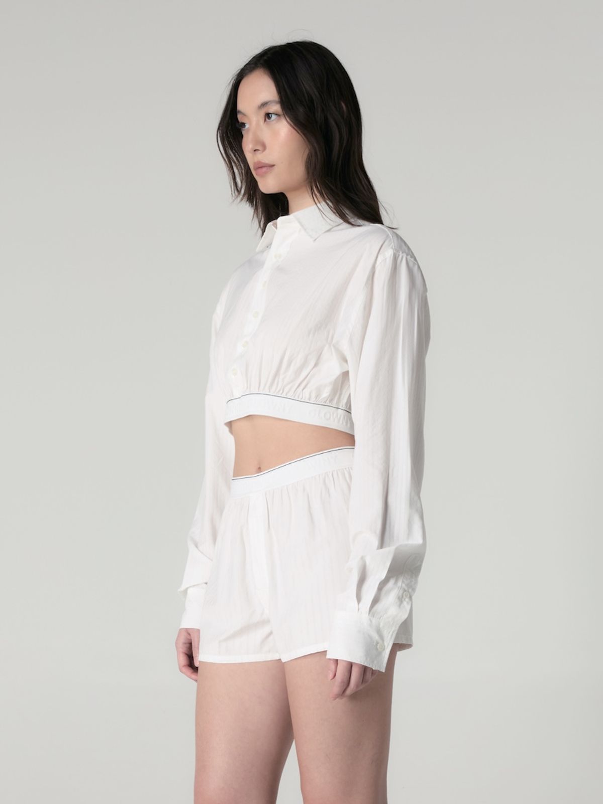글로니(GLOWNY) WILLY CROP SHIRT (WHITE  STRIPE)