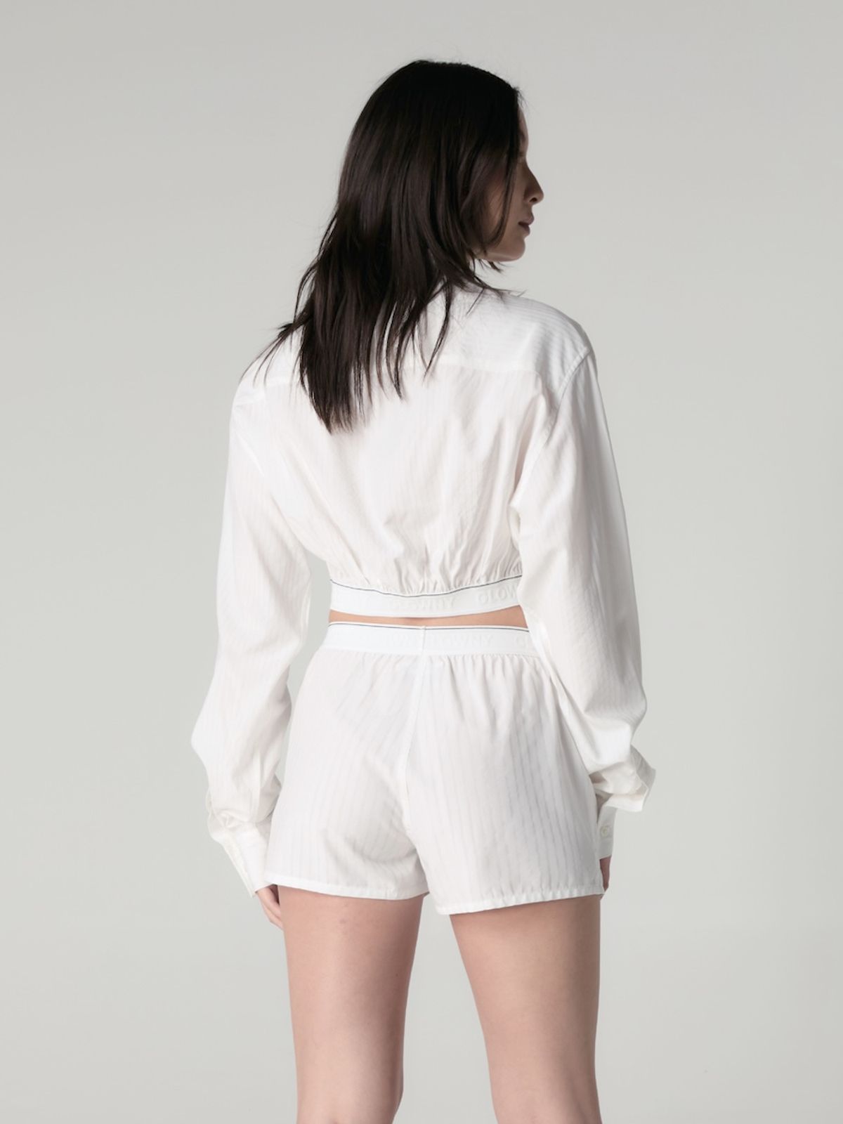 글로니(GLOWNY) WILLY CROP SHIRT (WHITE  STRIPE)