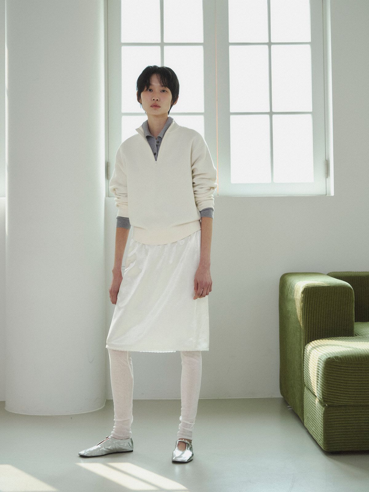 리플레인(REPLAIN) CASHMERE COTTON HALF ZIP-UP TOP_OFF WHITE