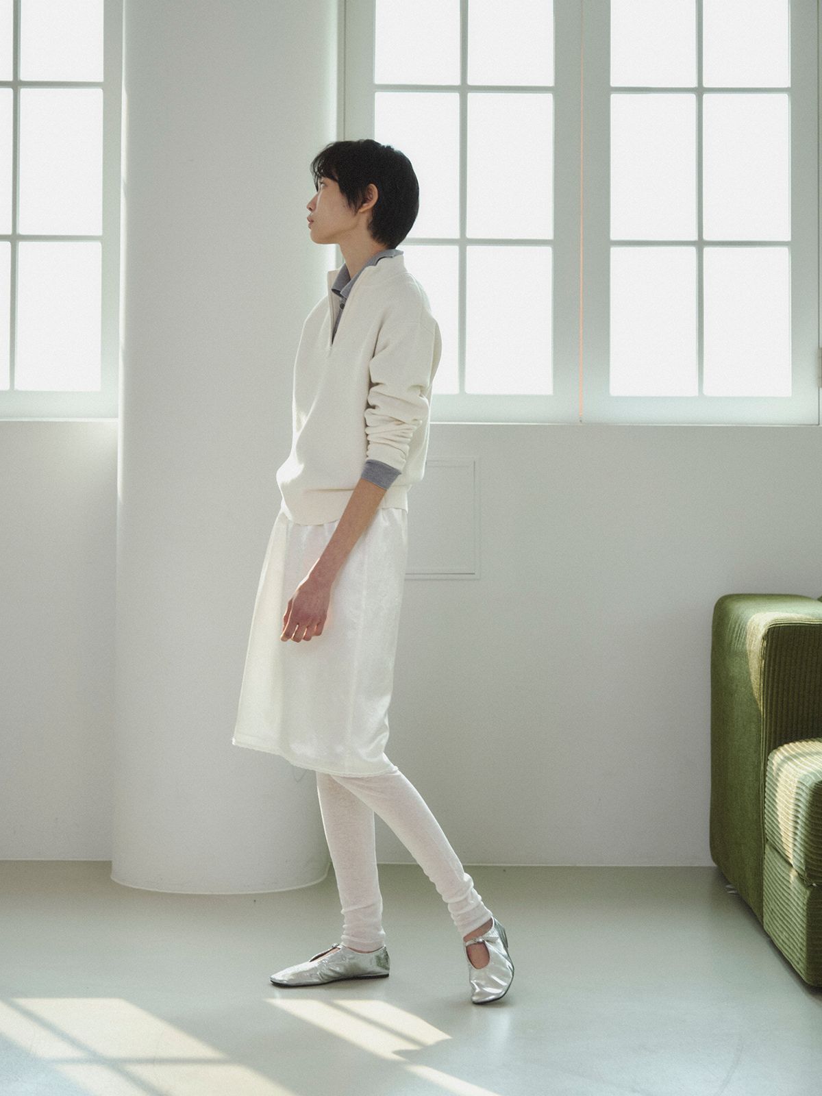 리플레인(REPLAIN) CASHMERE COTTON HALF ZIP-UP TOP_OFF WHITE