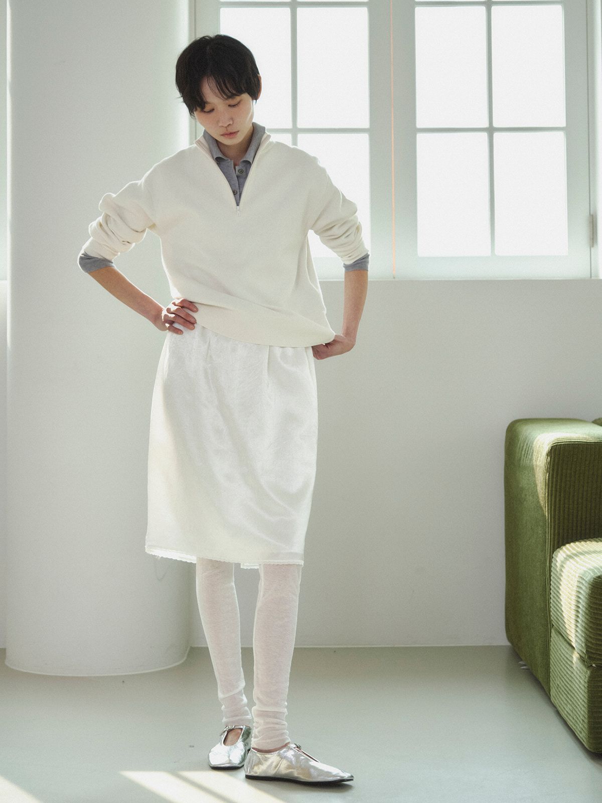 리플레인(REPLAIN) CASHMERE COTTON HALF ZIP-UP TOP_OFF WHITE