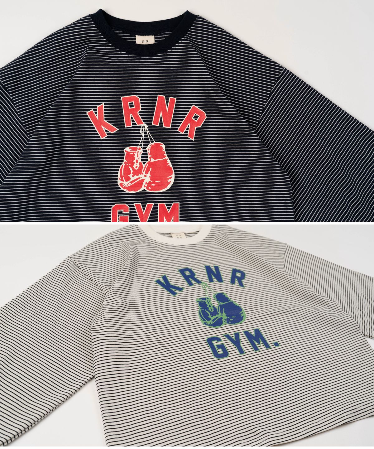 쿠르나르(KRNR) 엔비 박서 스트라이프 와이드핏 긴팔티 네이비