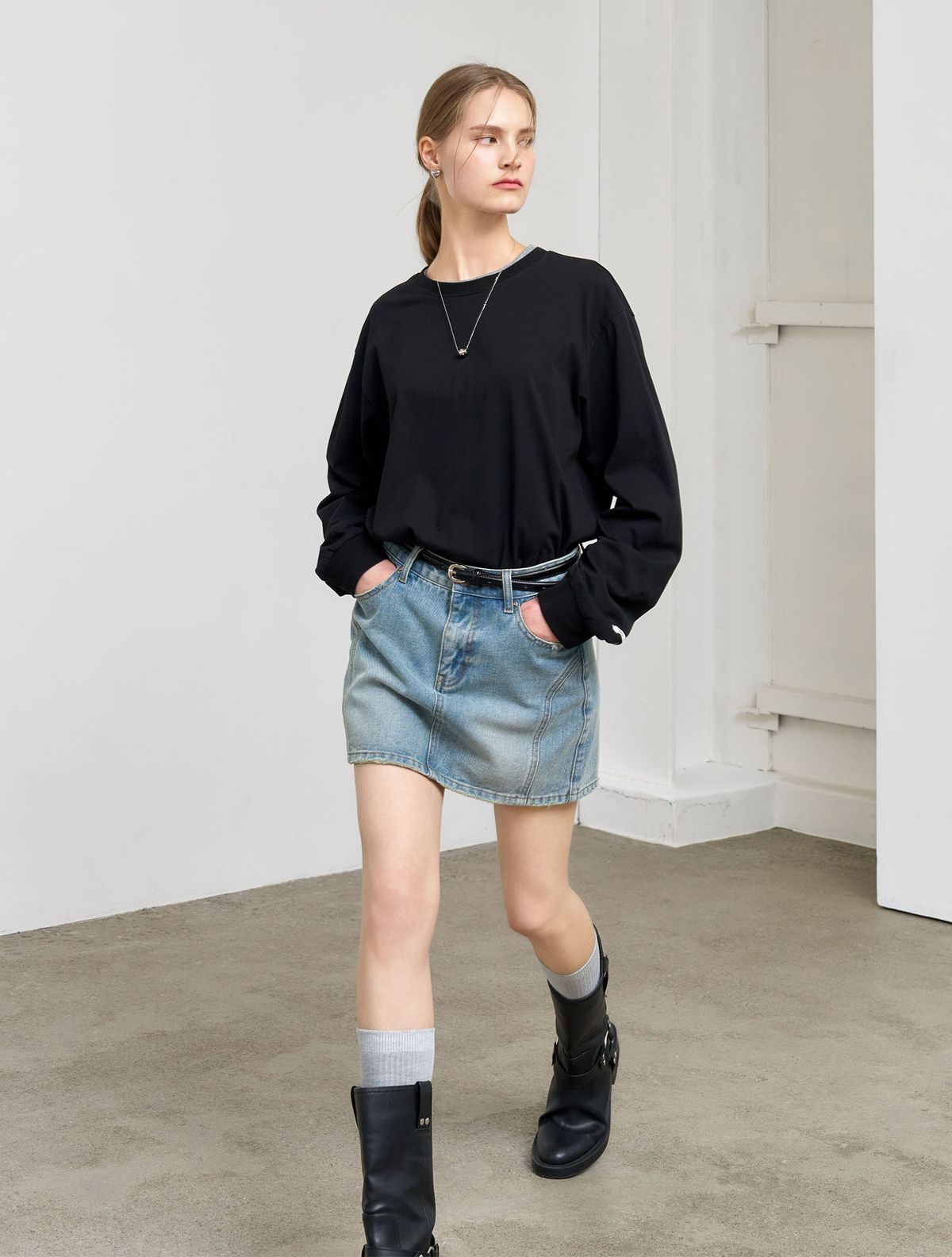제너럴아이디어(GENERALIDEA) UNISEX 쿨링 롱 슬리브 티 [BLACK] / SBE1U01004