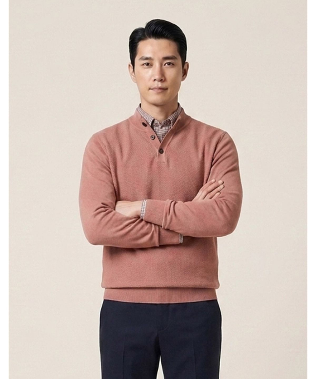 인디안(INDIAN) 솔리드 이중에리 폴로 니트_MIEBP4SC401