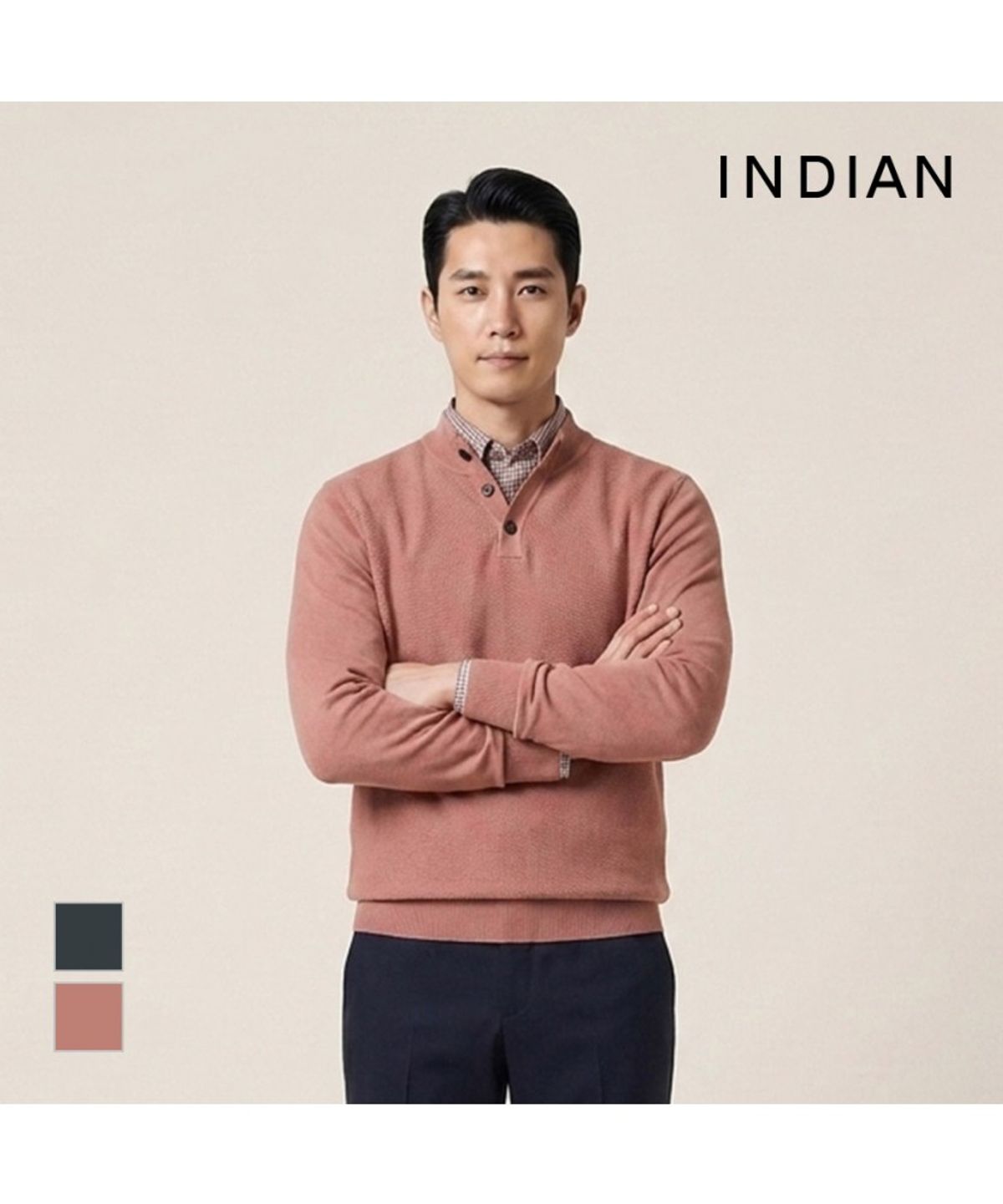 인디안(INDIAN) 솔리드 이중에리 폴로 니트_MIEBP4SC401