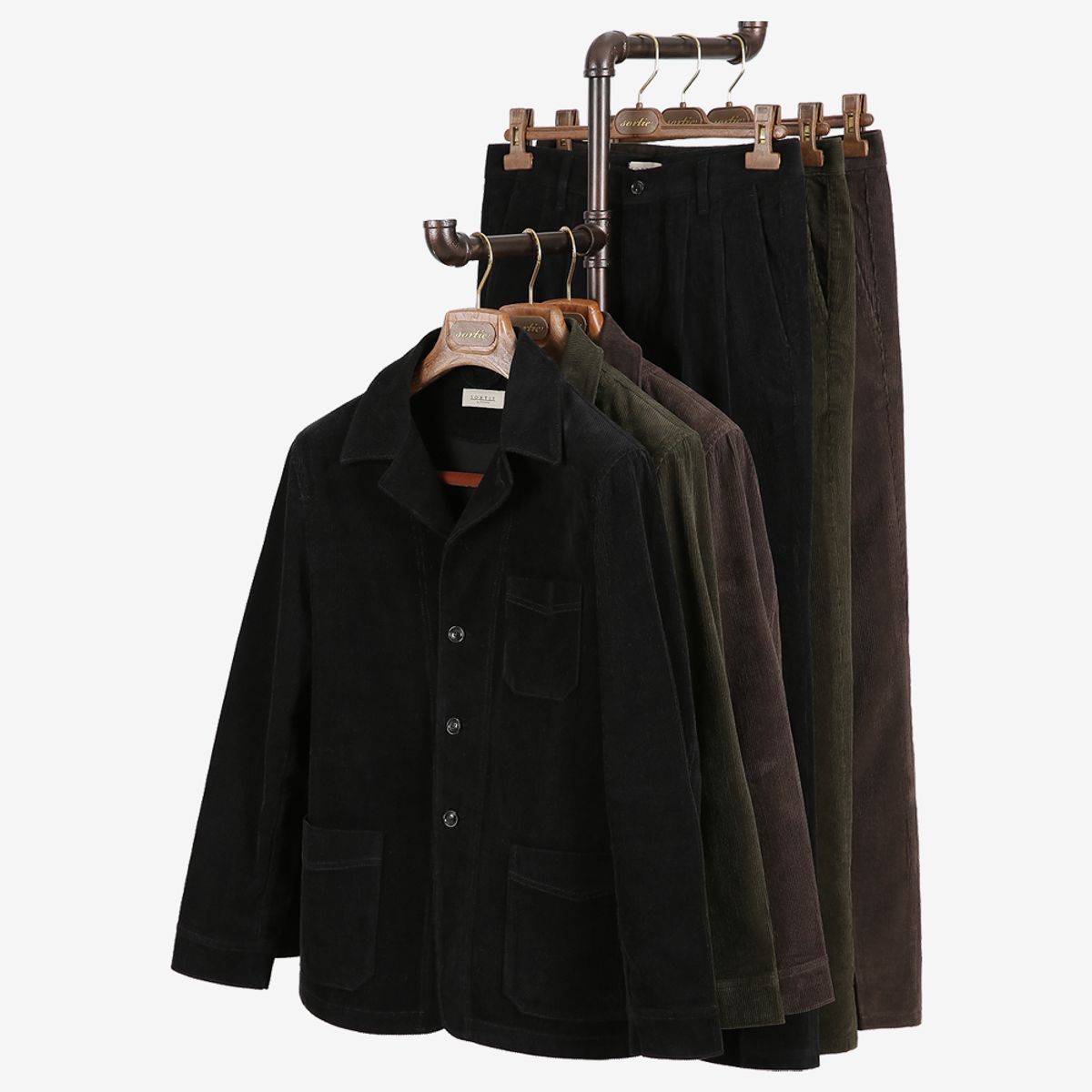 솔티(SORTIE) Corduroy French Work Set-up (Black)