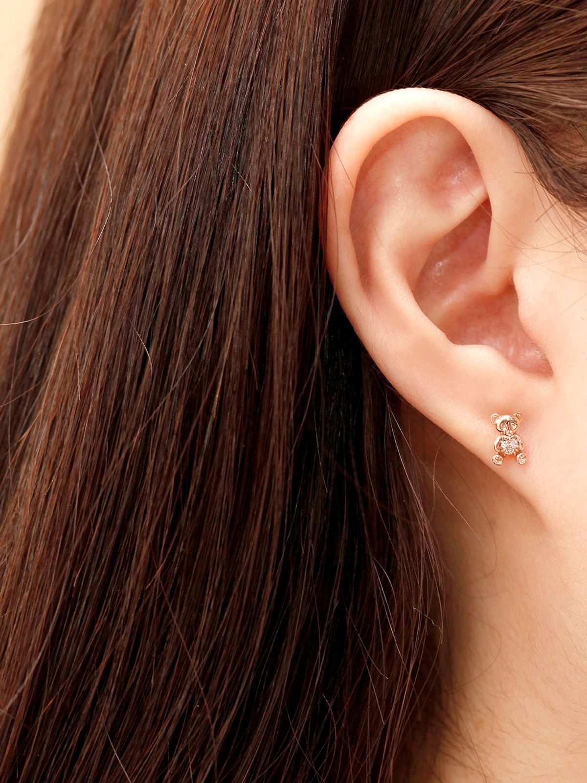 미니멀피어싱(MINIMALPIERCING) 14K 큐빅품은 리본 곰돌이 피어싱 귀걸이
