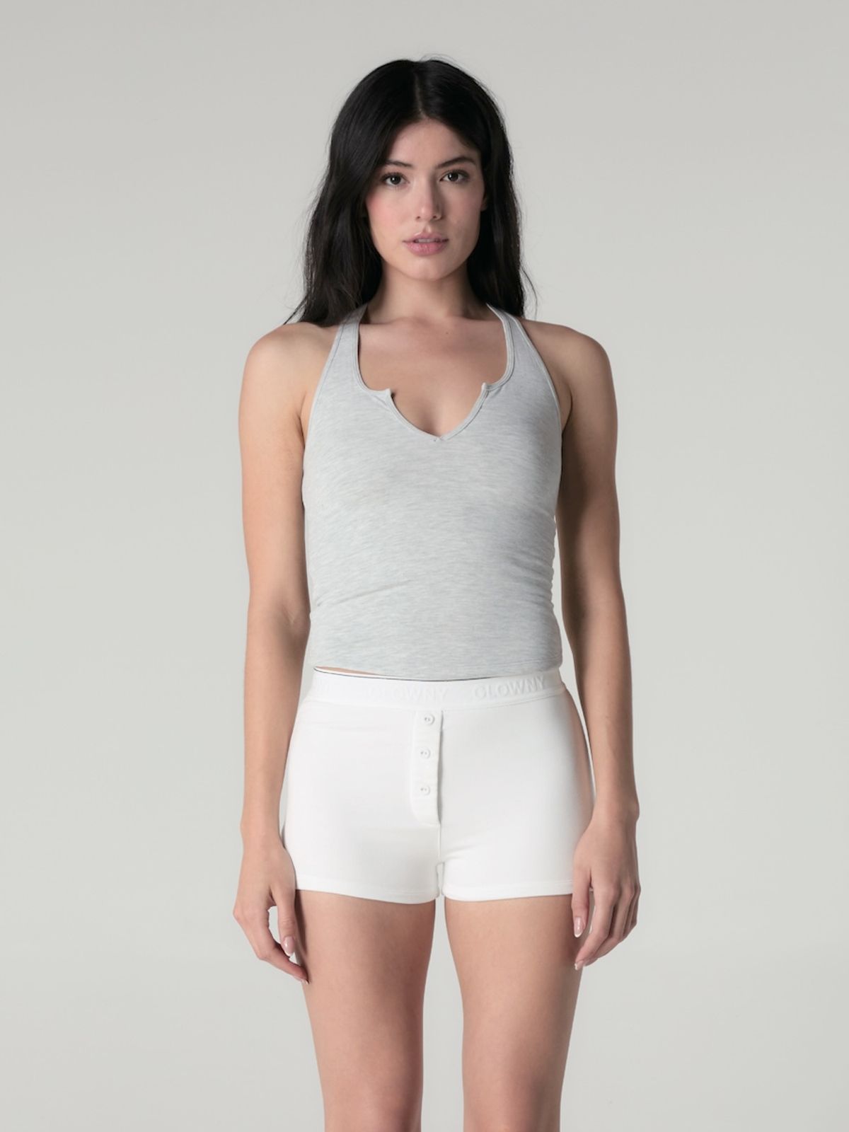 글로니(GLOWNY) PURE MODAL SLIT TANK (WHITE MELANGE)