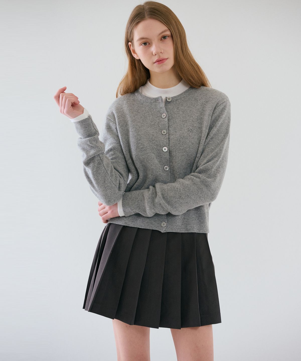 레이버러스(RAVEROUS) RVS 라운드넥 가디건 멜란지그레이