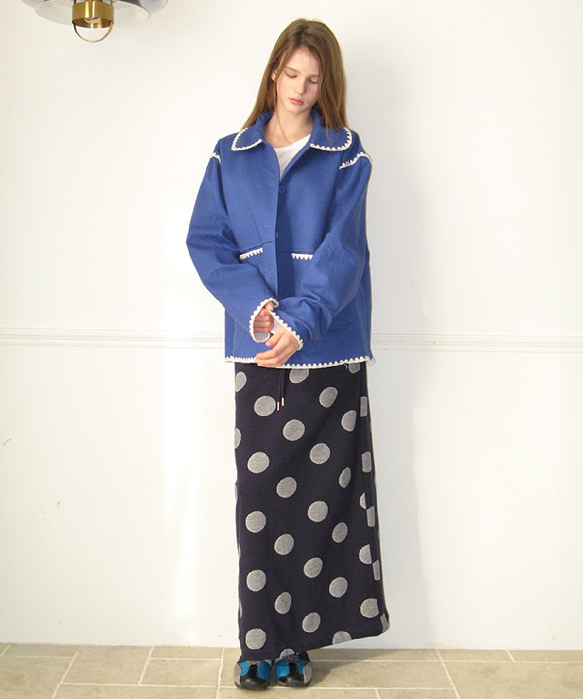 론론(RONRON) CONTRAST STITCH COTTON JACKET BLUE