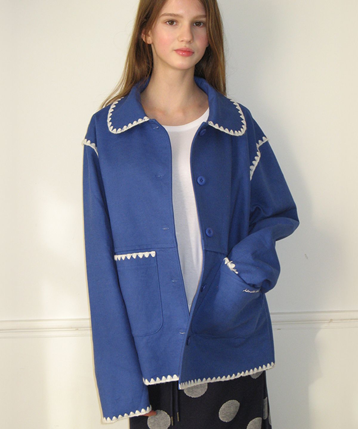 론론(RONRON) CONTRAST STITCH COTTON JACKET BLUE