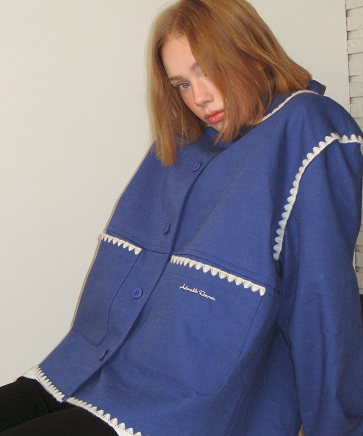 론론(RONRON) CONTRAST STITCH COTTON JACKET BLUE