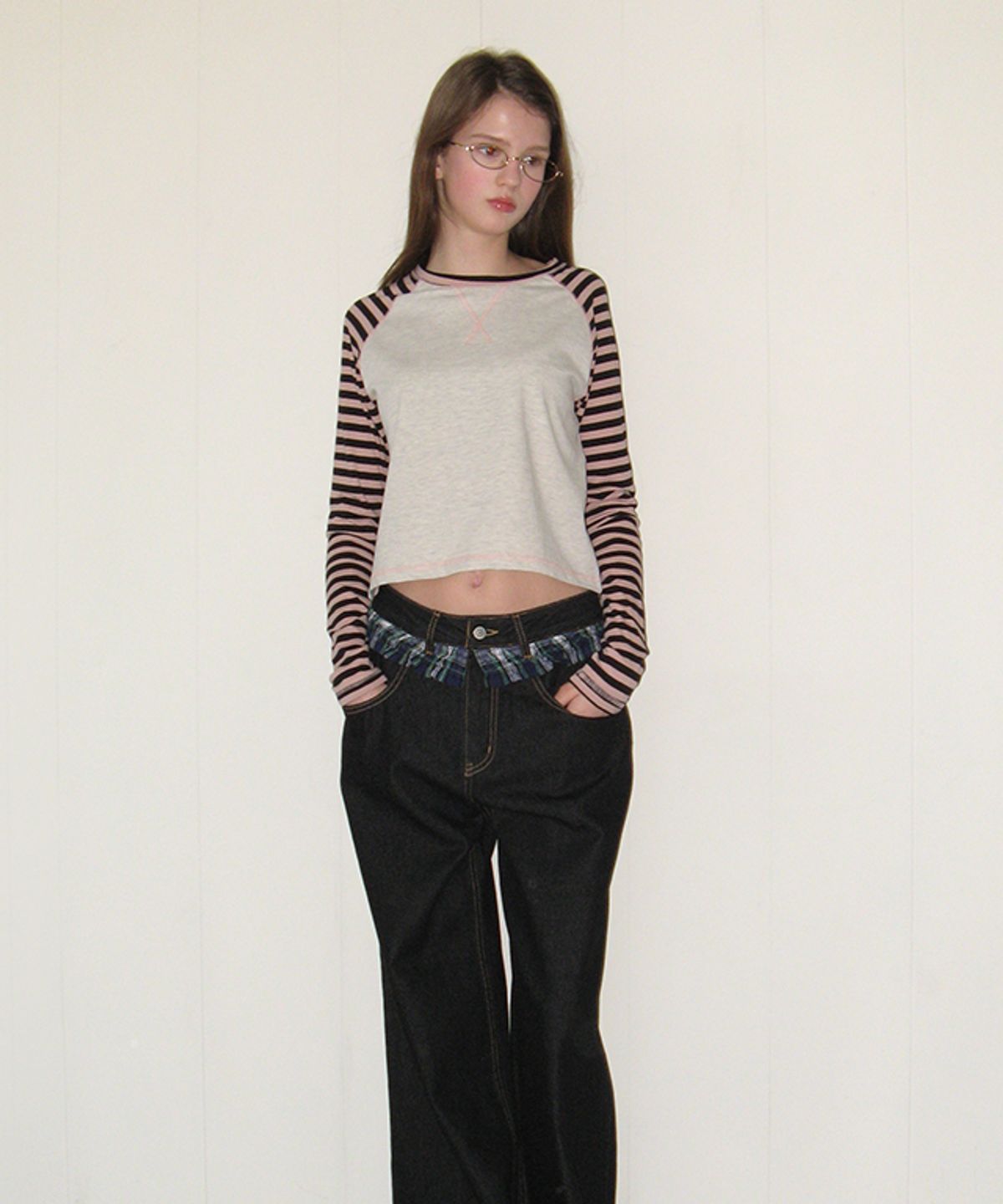 론론(RONRON) OUTSTITCH STRIPE RAGLAN LONG SLEEVE PINK