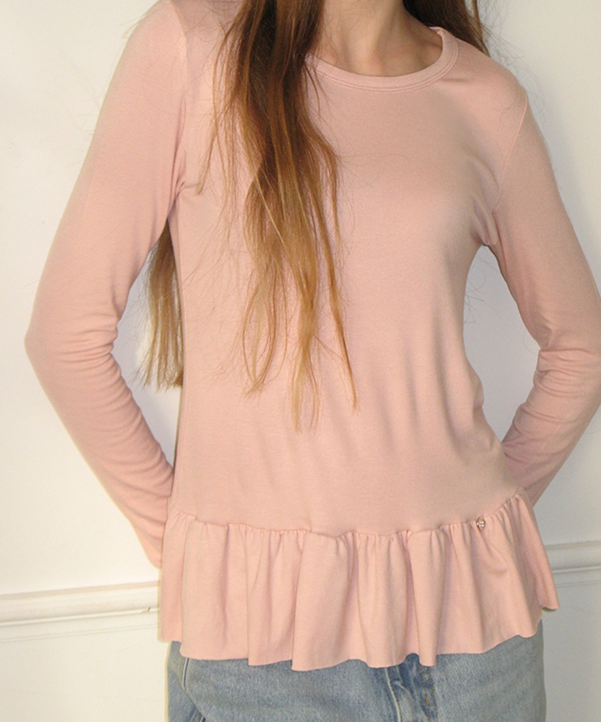 론론(RONRON) PENDANT RUFFLE LAYERED SLIM LONG SLEEVE PINK