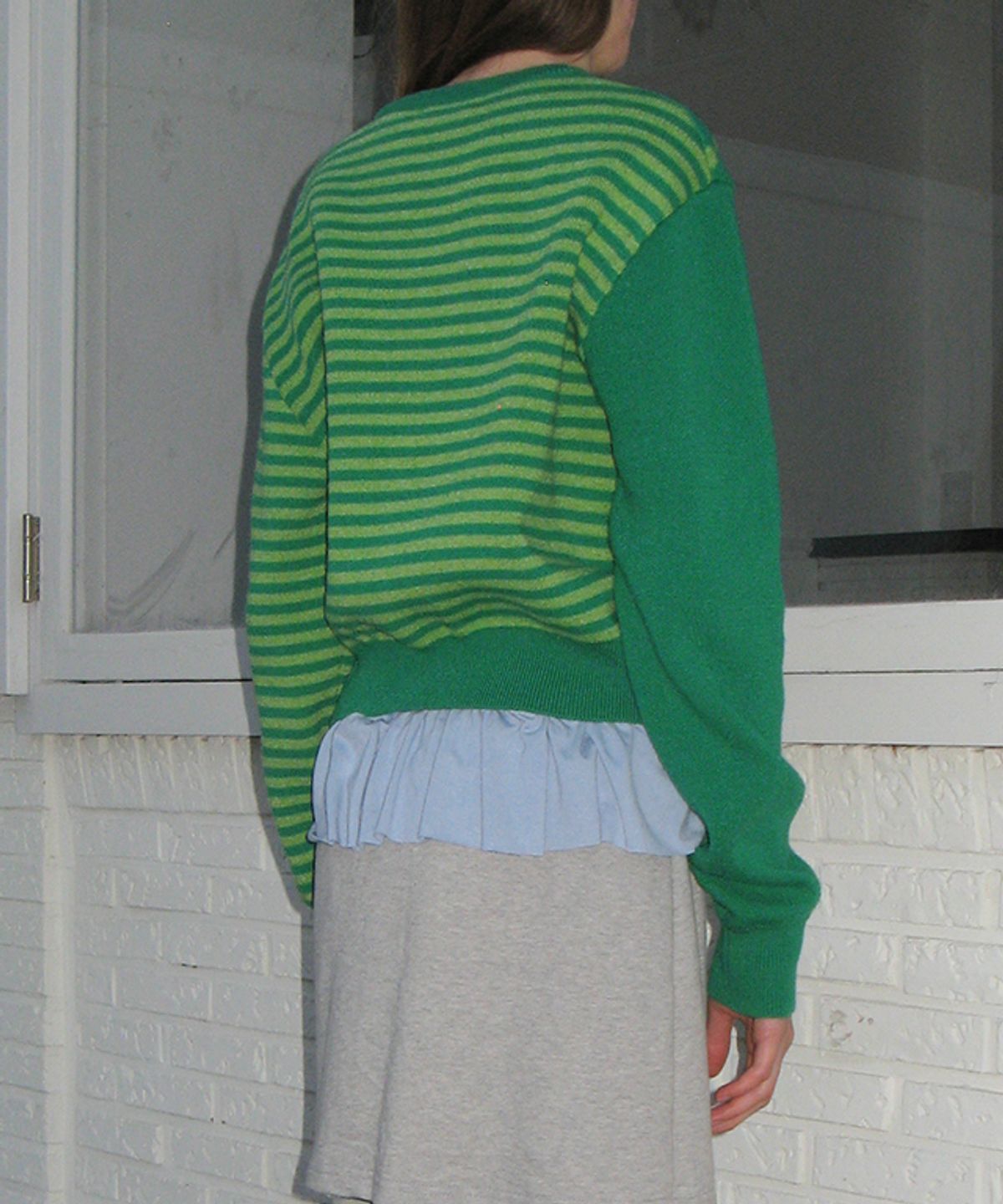 론론(RONRON) BACK STRIPE DOT KNIT CARDIGAN GREEN