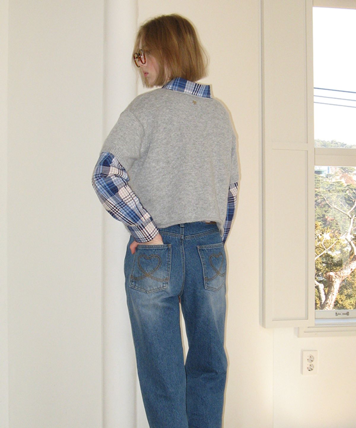 론론(RONRON) KNOT V NECK SHORT SLEEVE KNIT GREY
