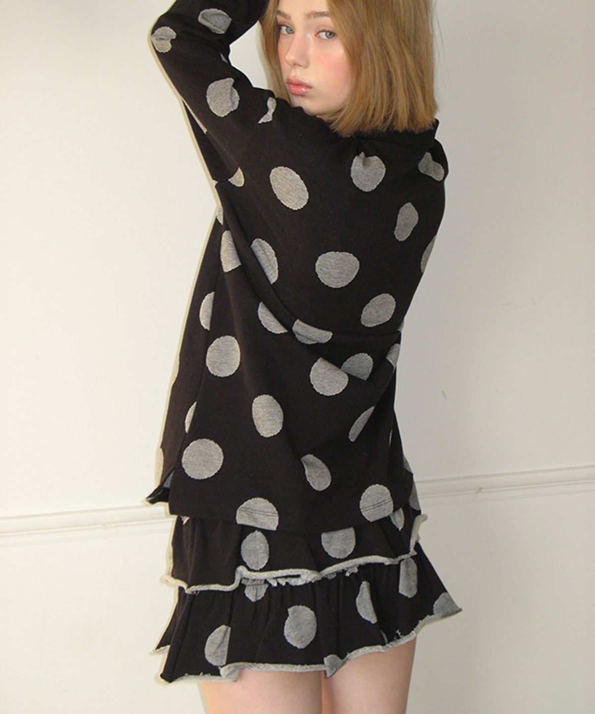 론론(RONRON) BIG DOT CANCAN RUFFLE PANTSKIRT BLACK