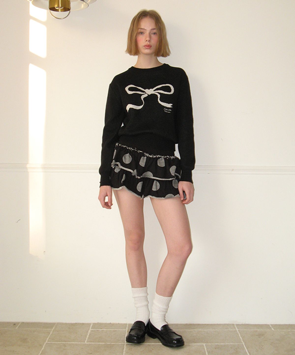 론론(RONRON) BIG DOT CANCAN RUFFLE PANTSKIRT BLACK