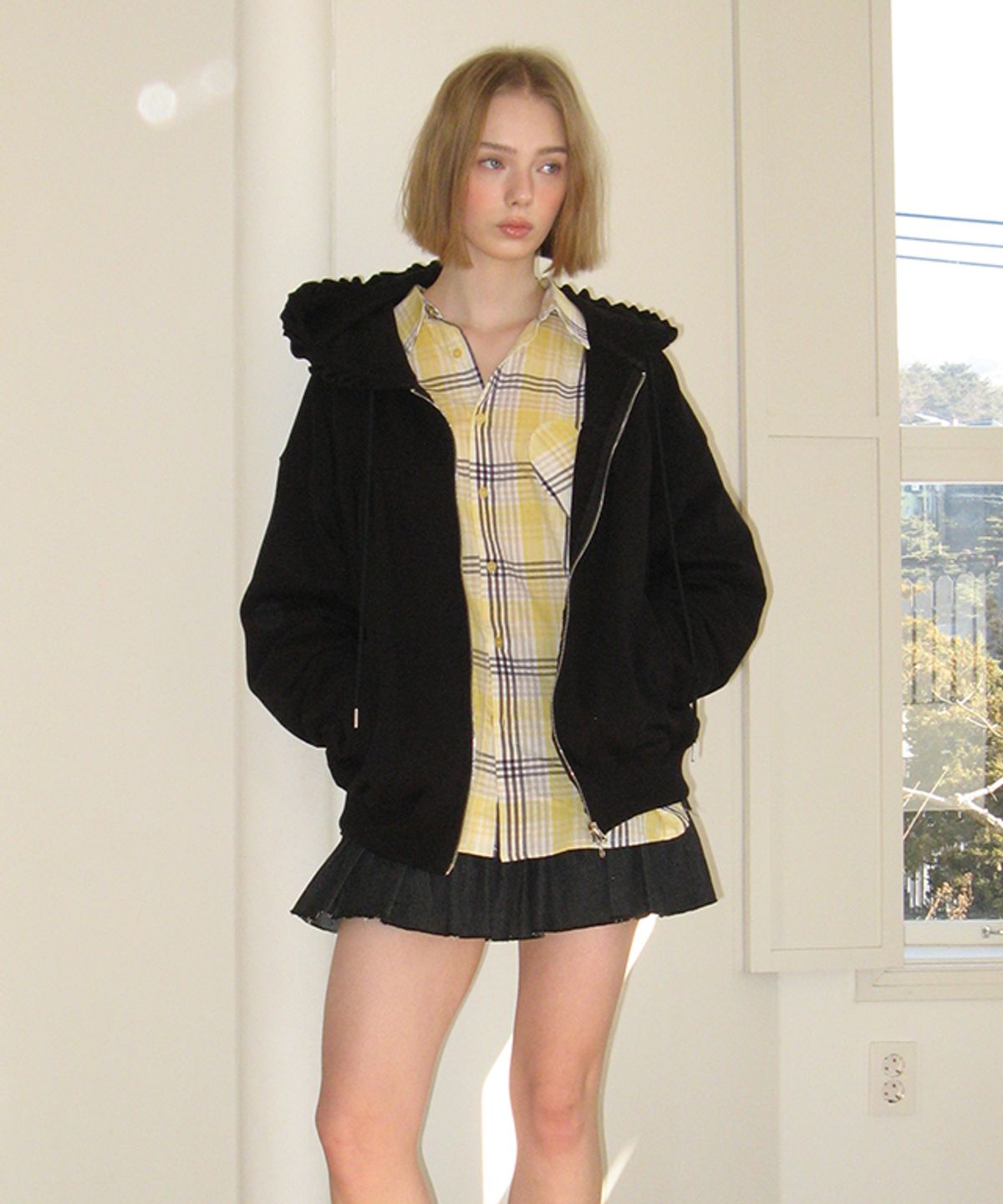 론론(RONRON) CANCAN RUFFLE BANDING DENIM PANTSKIRT BLACK