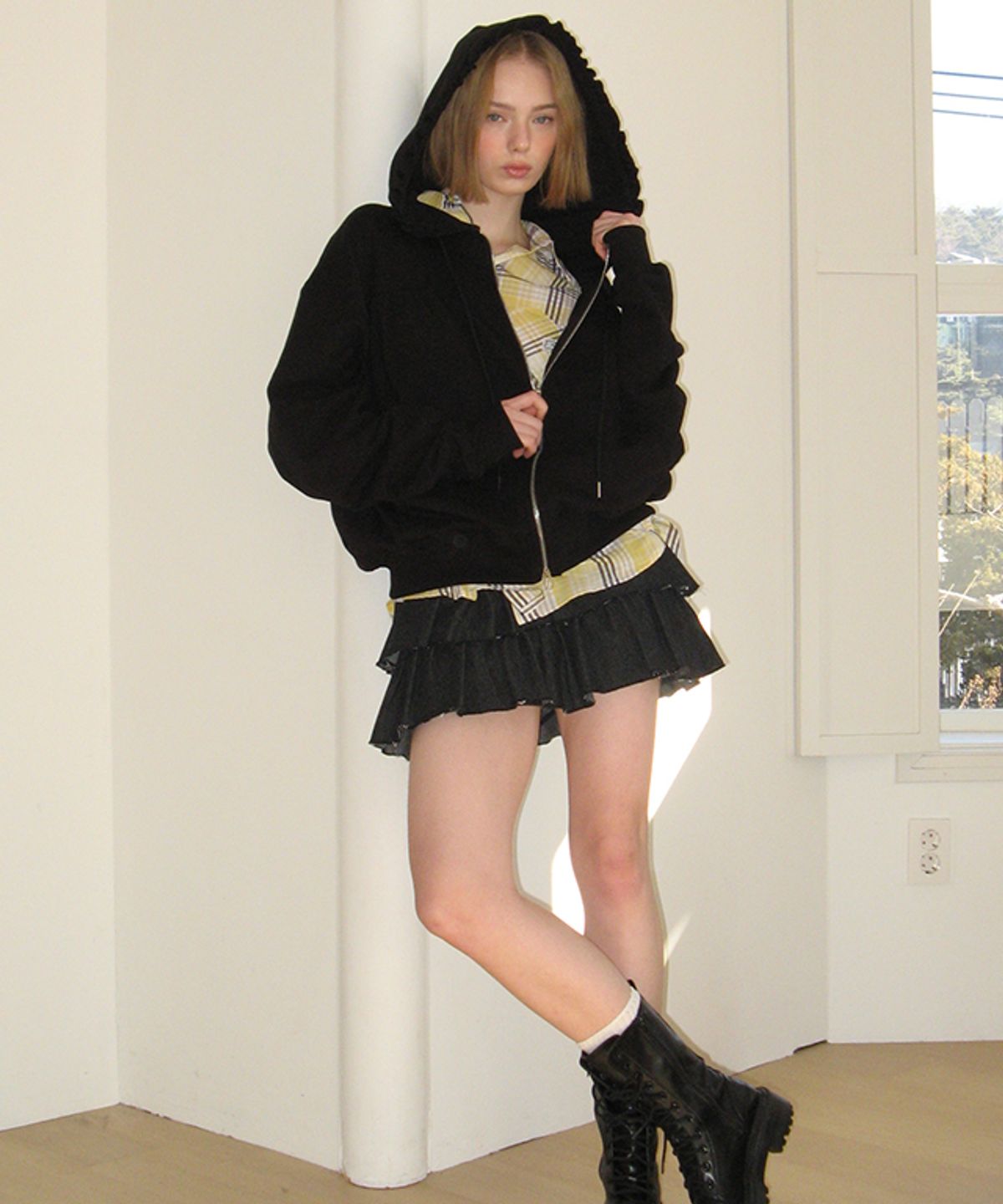 론론(RONRON) CANCAN RUFFLE BANDING DENIM PANTSKIRT BLACK
