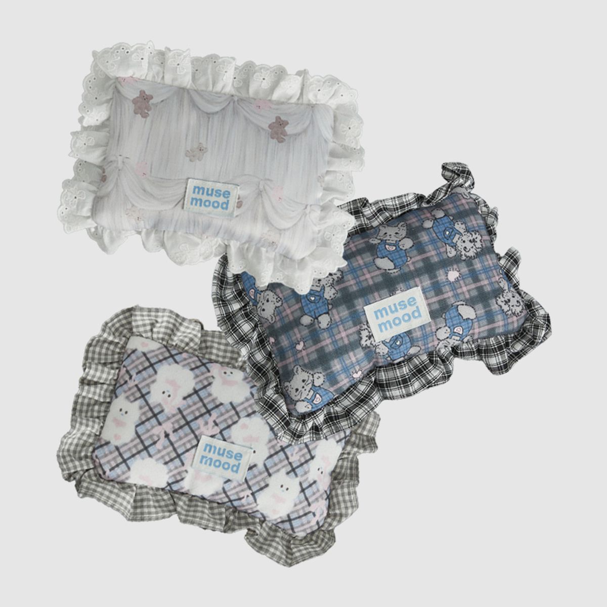 뮤즈무드(MUSEMOOD) grey curtain cushion pouch (파우치)