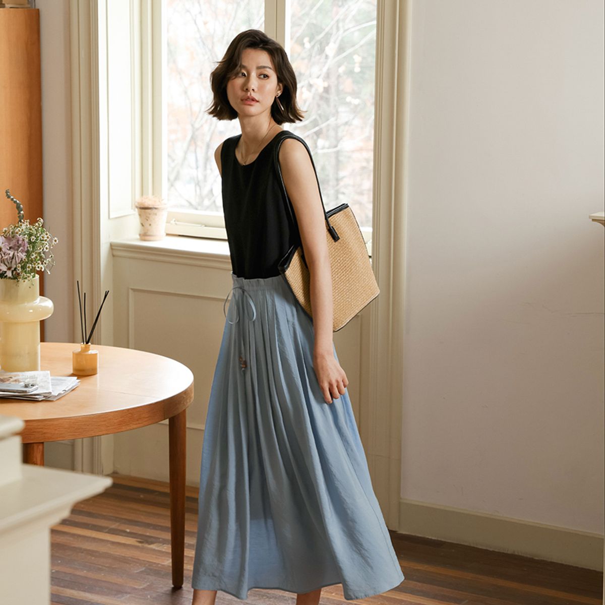 랭썬(LANGSON) LS_Splicing tencel dress