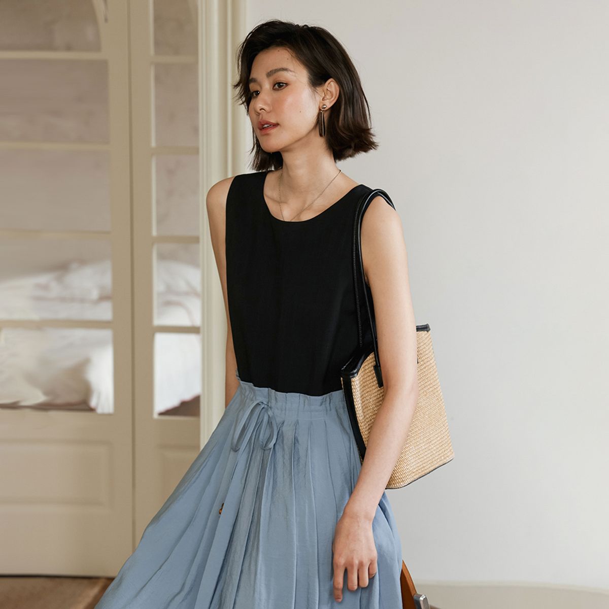 랭썬(LANGSON) LS_Splicing tencel dress