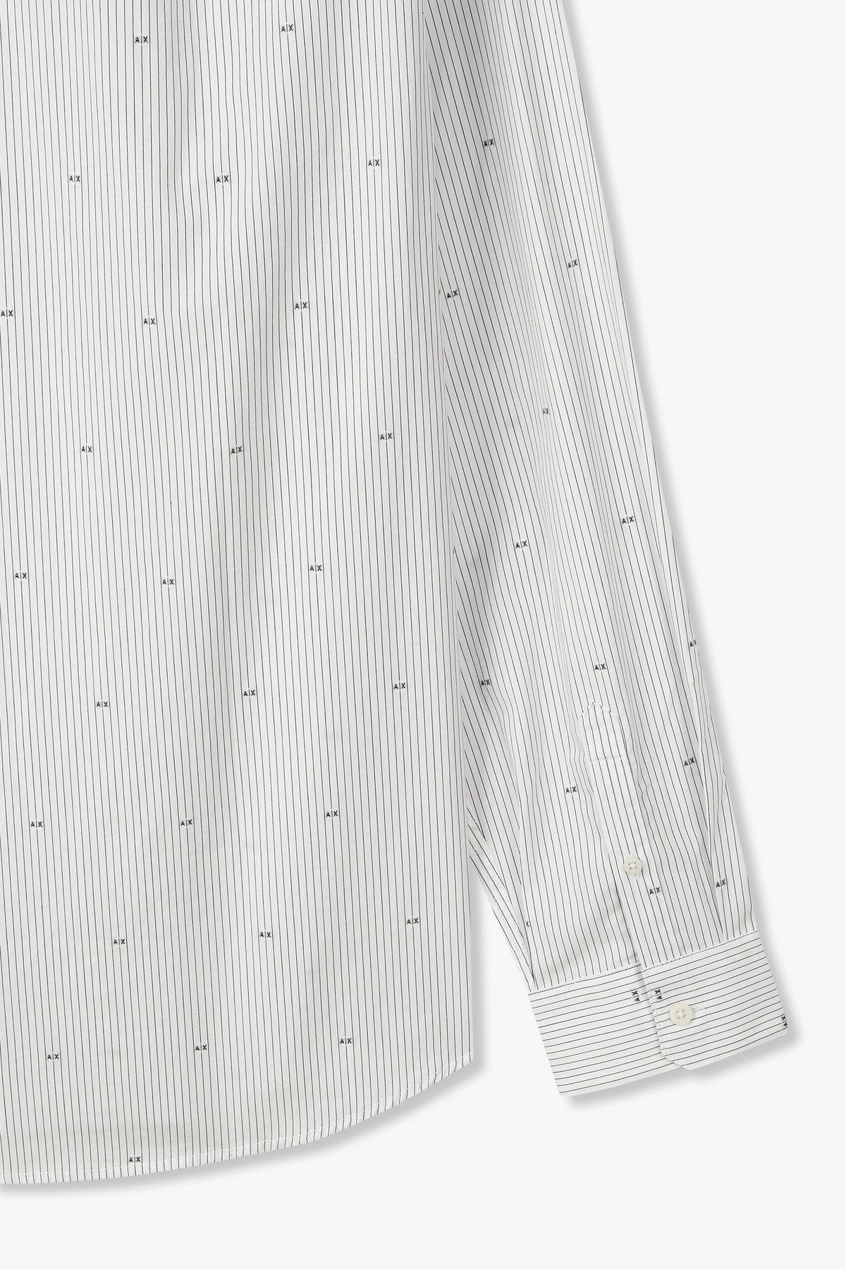 아르마니 익스체인지(ARMANI EXCHANGE) 남성 스트라이프 로고 패턴 셔츠_화이트 A415120014