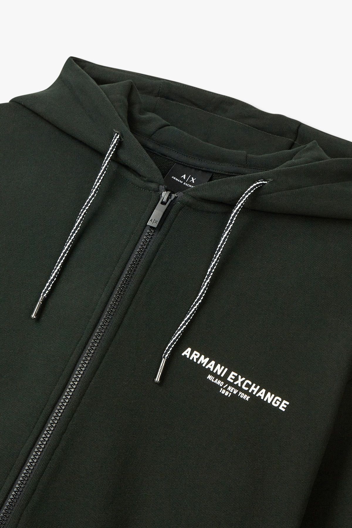 아르마니 익스체인지(ARMANI EXCHANGE) 남성 배색 로고 후디드 집업_다크 그린 A415131007