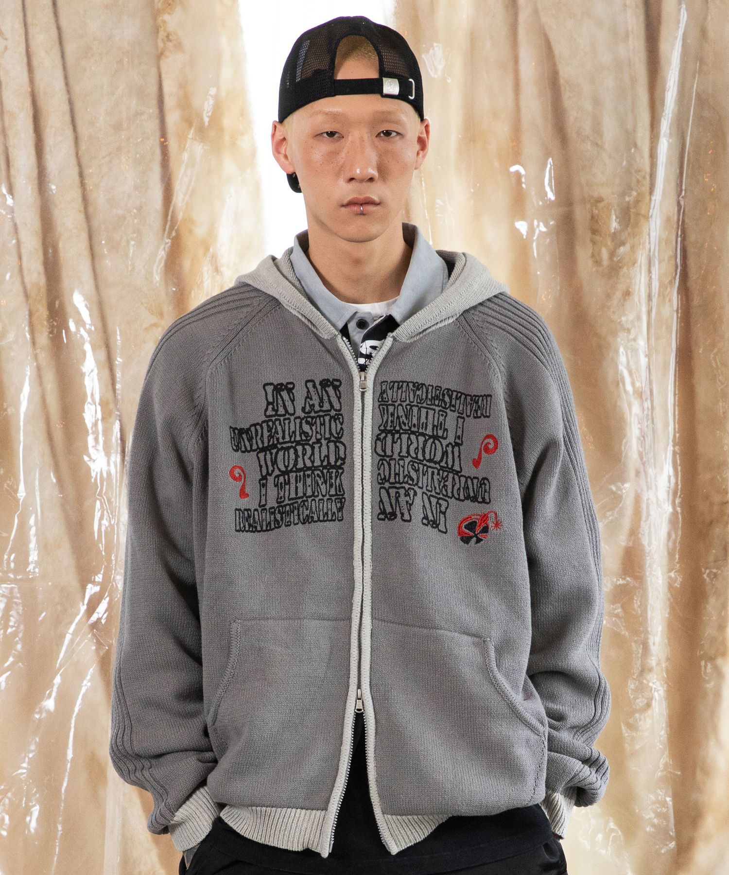MUSINSA公式 | XTONZ XTK130 Chris Oversized Knit Hoodie (GRAY)