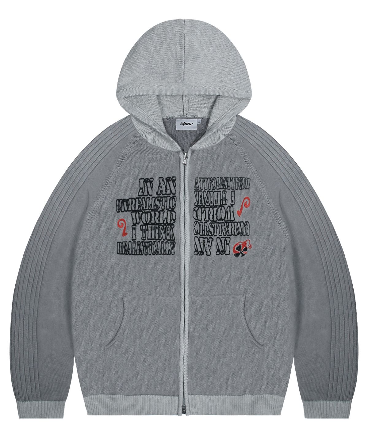 엑스톤즈(XTONZ) XTK130 크리스 오버사이즈 니트 후드 집업 (GRAY)