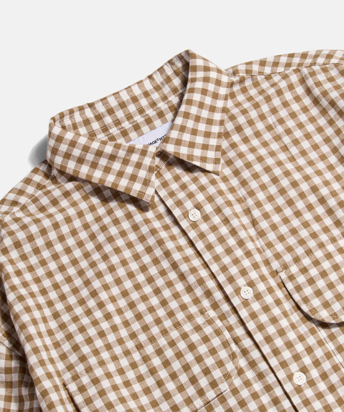 에스피오나지(ESPIONAGE) Double Pocket Gingham Shirt Soft Brown