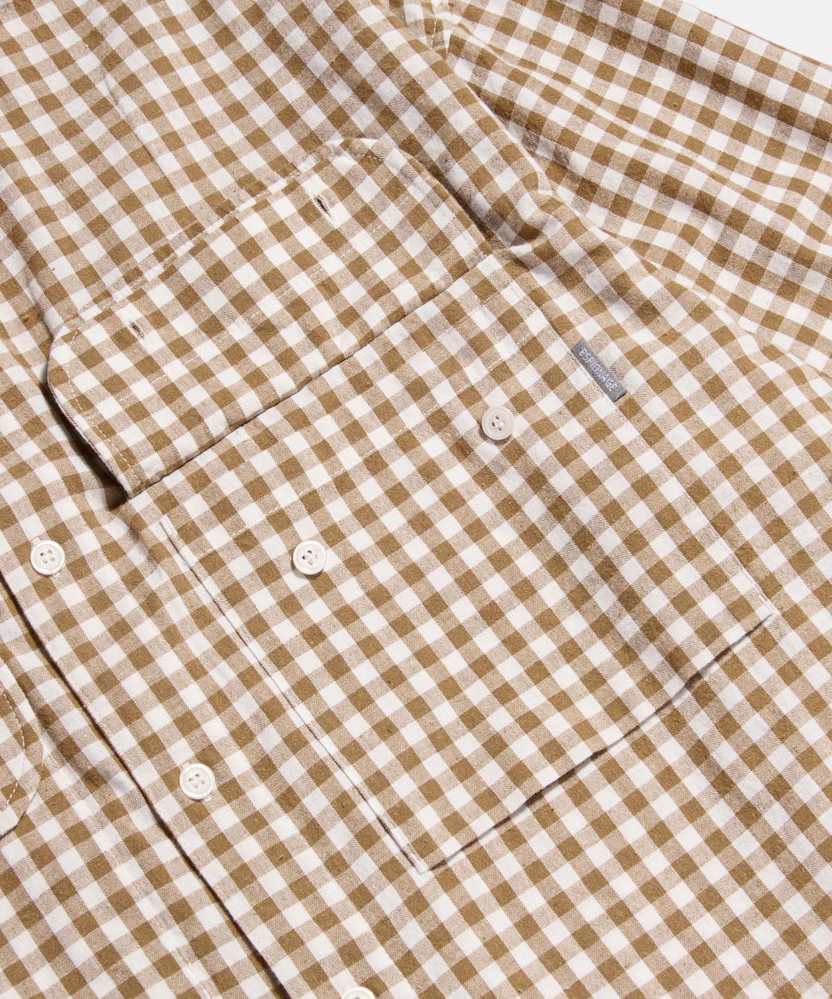 에스피오나지(ESPIONAGE) Double Pocket Gingham Shirt Soft Brown